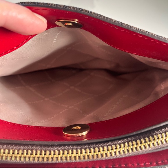 Michael Kors Nicole Large Brown Signature Logo and Merlot Leather Trim Crossbody - Picture 13 of 16